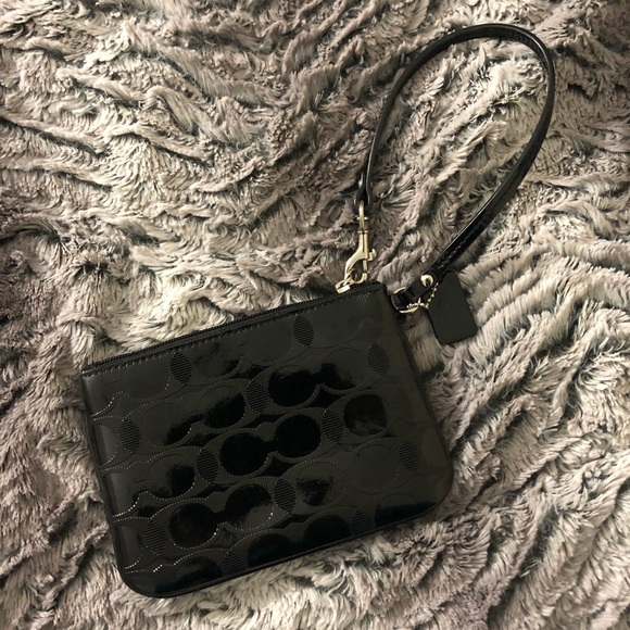 Coach Patent Faux-Leather Black Wristlet - Picture 2 of 3